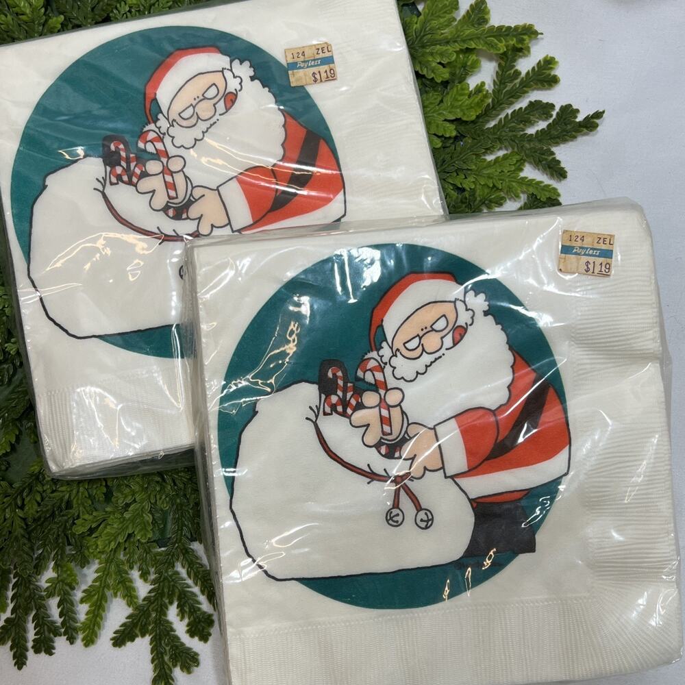 Vintage 2 Packages 36 Napkins Luncheon Dinner Santa Claus Candy Canes 1990s